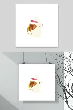 白色简约白兔中秋手绘元素