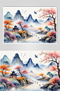 AI数字艺术水墨画山水画丹青美术插画