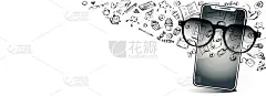 欢迎来到学校!手机与文字和手绘在一个孤立的白色背景。创意海报或横幅。
