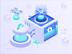 2.5d智能未来科技大数据区块链比特币UI立体插画海报设计素材K185-淘宝网