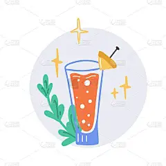 热带鸡尾酒。手绘异域冷酒精饮料棕榈叶背景，极简风格酒吧饮品装饰，涂鸦时尚海报，矢量插图孤立在白色背景