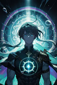 西方魔幻，少年，魔法阵，背光