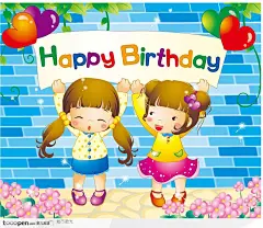 卡通儿童插画－过生日的小朋友