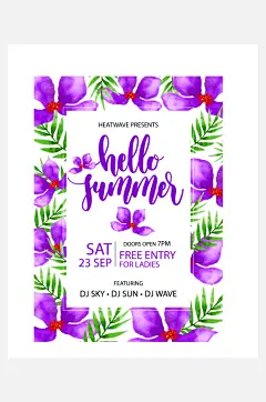 唯美卡通手绘花卉植物海报-众图网