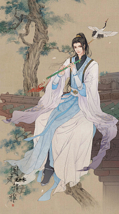 一根卷毛采集到插画-一支毛笔走天涯