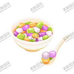 手绘芋圆美食插画 【酷图网】餐饮美食,插画,红豆,家常饭,卡通手绘,美食,美味,勺子,手绘
