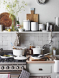 Open shelving in kitchen | Kitchen utensils | Le Creuset pots