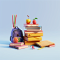 back to school 3D models, isolated background