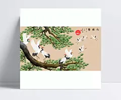 松鹤图背景图片|松鹤图,松树,鹤,动物,手绘,插画,卡通背景,底纹,背景,背景模板,抽象,艺术,图片素材,底纹背景,背景花边