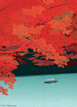 autumn boat Fall japan japanese maple lake Landscape maple red leaves river