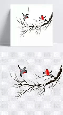 手绘树枝喜鹊png元素素材|png,手绘,树枝,素材,元素,中国风