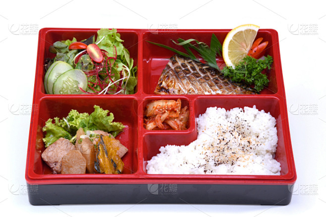 午餐盒,背景分离,白色背景,鱼肉,分离着...