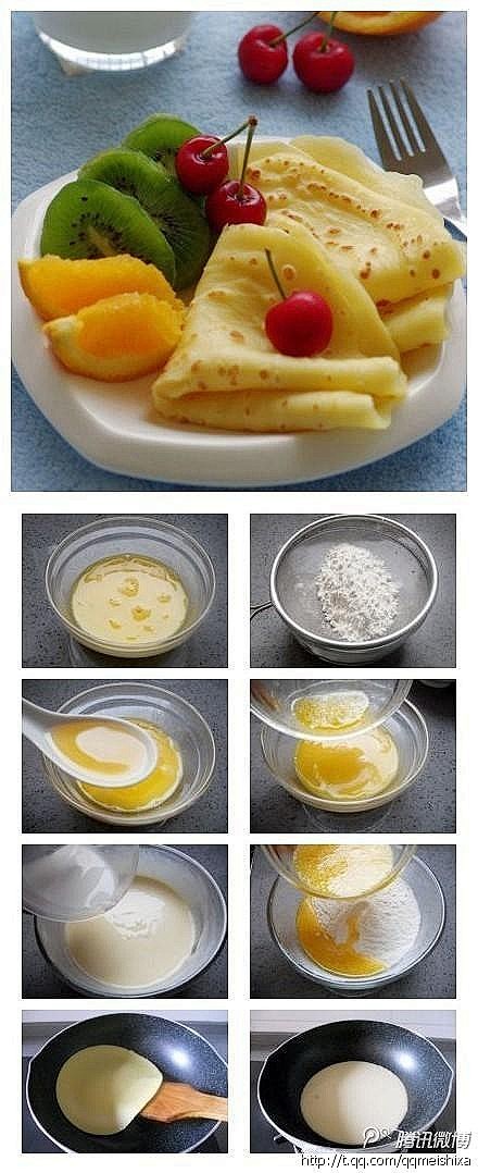 美食 【橙香鸡蛋软饼】1将面粉过筛，以免...