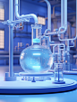 experiment lab on blue background, in the style of rendered in cinema4d, photorealistic detailing, drugcore, shiny/glossy, machine aesthetics