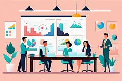 科技金融扁平风商务办公场景插画