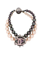 Vintage Chanel Pink and Peacock Black Pearl Double Strand CC Bracelet