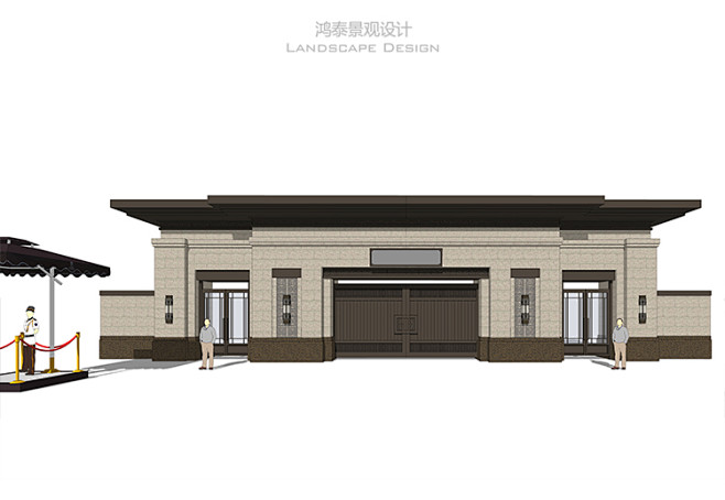 SU模型新中式新亚洲小区大门入口门岗建筑...