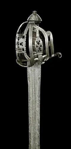 #绘画参考# 笼手剑（Basket-hilted sword）是近代欧洲早期出现的供军队使用的，有着比一般供平民使用的护手刺剑更复杂的护手结构 ...