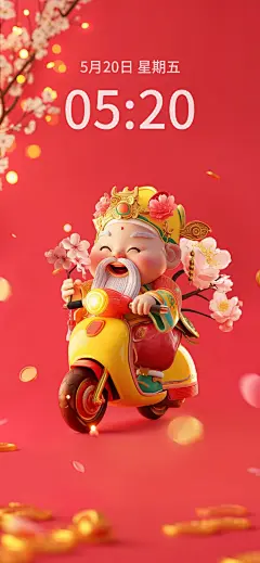情人节趣味迎财神手机壁纸AIGC