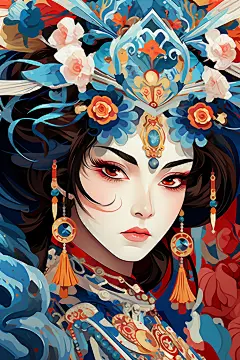 京剧女孩国潮国粹插画