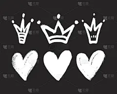 一套手绘心形和王冠。