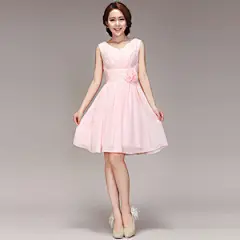 粉色深V短款新娘结婚订婚敬酒服伴娘婚纱小礼服裙婚礼晚装晚礼服