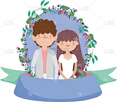 新娘,婚礼,伴侣,卡通,新郎,可爱的,华丽的,丈夫,花,问候