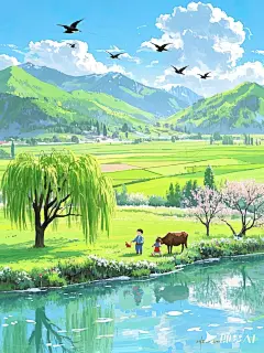 AI数字艺术春天插画春分清明节素材