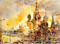 俄罗斯水彩画家 Olga Litvinenko 的城市写意。