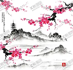 中国风水墨花卉PNG免扣 【酷图网】红梅,古风,飞檐,屋顶,新春,新年,水彩,花卉,海棠花,樱花,桃花,工笔画,点缀,装饰,前景,免抠,合成,素材,梅花,花朵,树枝,枝头,手绘,海报,设计,插画,插图,明信片,冬日,冬季,春天,背景,
