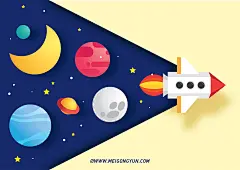扁平化宇宙星空星球月亮火箭折纸效果矢量插图-设计元素-美工云(meigongyun.com)