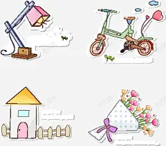 手绘台灯自行车骰子花束高清素材 免抠 页面网页 平面电商 创意素材 png素材