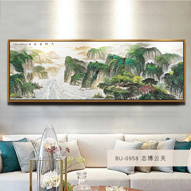 招财挂画山水画风水靠山客厅装饰画办公室现代大气沙发背景墙壁画-tmall.com天猫-花瓣网