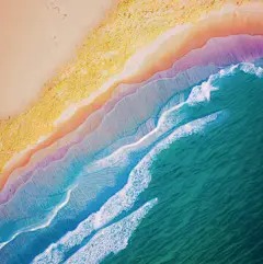 航拍海浪 | 图源免费原图 |海浪与梦幻海滩的鸟瞰图。无人机拍摄的夏日海景。旅行 - 图像。自然纹理背景。