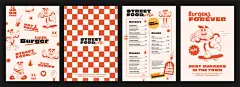 图源免费EPS |汉堡复古卡通快餐海报和卡片。汉堡吧、咖啡馆、餐厅的漫画人物标语、引语和其他元素。菜单、邀请函、故事模板。时髦有趣的矢量插图。