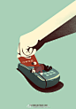 【Eduardo Salles插画作品：嘲讽、寓意和真相】对于不能拿脸刷卡的人来说，还可以拿命刷卡更多腹黑插画：http://t.cn/zRUo95d