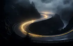 盘山公路海边日出日落中国风花朵山水建筑