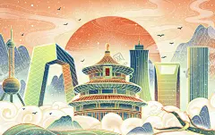 国潮天坛北京旅游名片祥云 【酷图网】天坛,天坛插画,天坛手绘,北京天坛,国潮天坛,祈年殿,北京元素,古建筑,北京地标,北京旅游名片,北京地标建筑,天坛公园,祥云