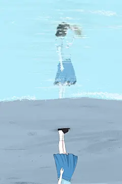 孤独#插画##手绘#海边，倒影#孤独##女孩##裙子#