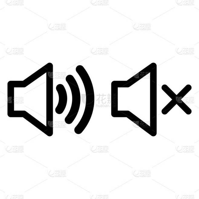 音箱上的扬声器和静音音量图标矢量在白底孤立的行样式