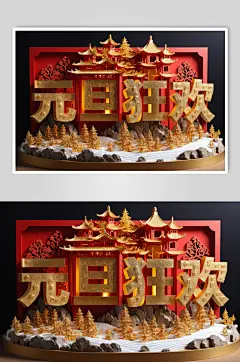AI数字艺术元旦狂欢元旦立体字场景模型