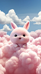 a pink cute rabbit is in the clouds, in the style of rendered in cinema4d, oshare kei, eye-catching, aurorapunk