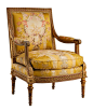 Georges Jacob (1739–1814); gilder: Louis–François Chatard (ca. 1749–1819). Armchair from Louis XVI’s Salon des Jeux, Château de Saint-Cloud. French (Paris), 1788. Carved and gilded walnut; gold brocaded silk. The Metropolitan Museum of Art: 