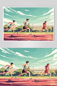 AI数字艺术扁平风校园运动会人物插画-众图网