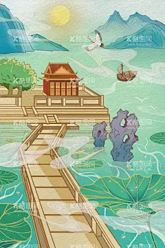 古代建筑国画风  - 源文件下载【酷图网】中国风,国风,国潮插画,古镇插画,古建筑插画,山水插画,楼塔,古亭,亭台,亭子,凉亭,亭台楼榭,庙宇,高楼,古塔,唯美,古风,古建筑塔,红日,祥云,手绘插画,飞鸟,飞鹤,白云,蓝天,插画,国潮,艺术,城市,南昌,滕王阁,古典,传统文化,传统建筑,古风建筑,建筑,建筑插画,仙鹤,小舟,宋代黄鹤楼,寺庙