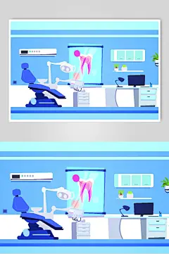 时尚牙齿高端大气蓝色医疗插画素材