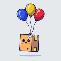 纸盒子气球卡通插画矢量图设计素材