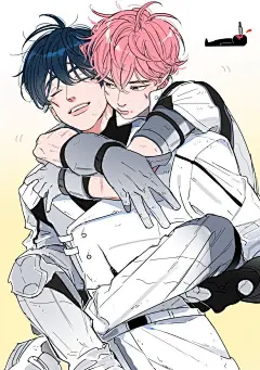 这可能包含：两个动漫人物互相拥抱，双臂搂着对方的肩膀，