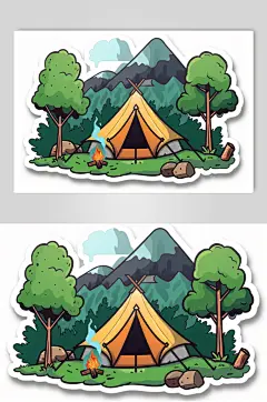 AI数字艺术户外露营插画贴纸元素-众图网