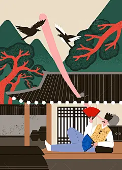 韩国创意传统服饰兄弟握手手绘素材水粉寓言插图插画设计PSD-淘宝网
